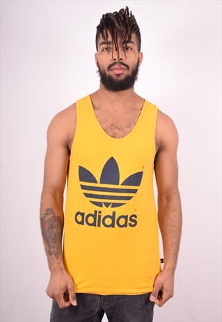 ADIDAS MENS VINTAGE VEST TOP SMALL YELLOW 90'S
