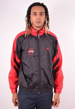 MENS VINTAGE TRACKSUIT TOP JACKET LARGE BLACK 90S