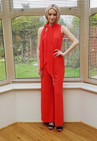 VINTAGE RED ONE SHOULDER JUMPSUIT PLAYSUIT