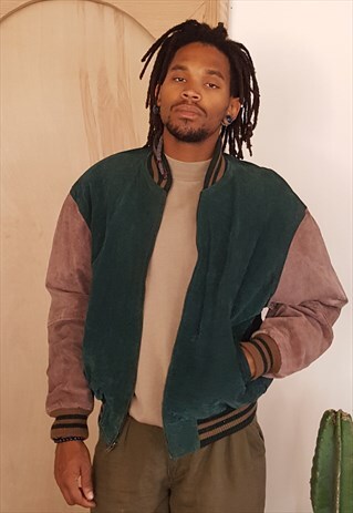 90S MINIMALIST GRUNGE SKATER SUEDE BASEBALL BOMBER LARGE