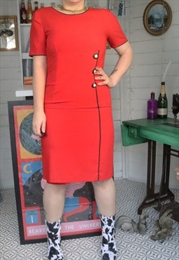 Vintage 80s Red Black Monochrome Mini Shift Sheath Dress
