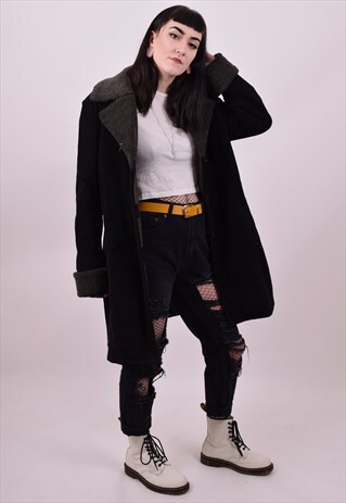 VINTAGE 80'S BLACK SHEEPSKIN COAT SIZE 12 14 16