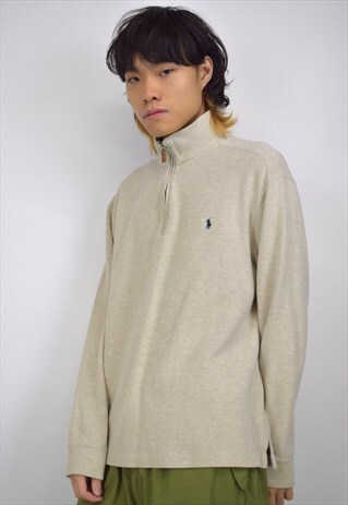 VINTAGE 90S POLO RALPH LAUREN OATMEAL 3/4 ZIP JUMPER