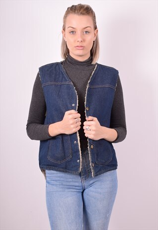 CARHARTT WOMENS VINTAGE DENIM GILET LARGE BLUE 90S