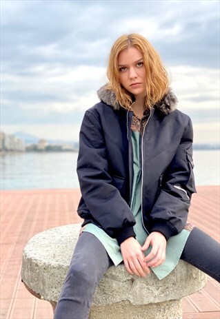 VINTAGE 90'S BLACK BOMBER JACKET WITH REMOVABLE HOODIE