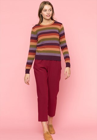 RED STRIPED CREW NECK SWEATER