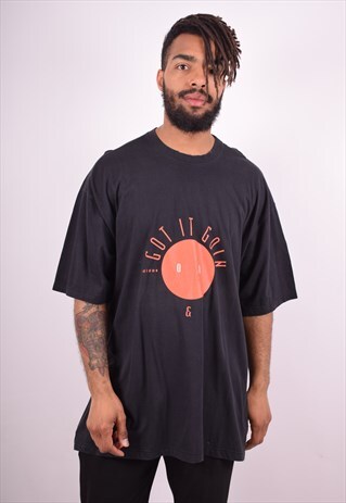 ADIDAS MENS VINTAGE T-SHIRT TOP XXL BLACK 90S