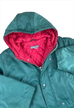 Naf Naf Vintage 90s Green and red padded hooded jacket