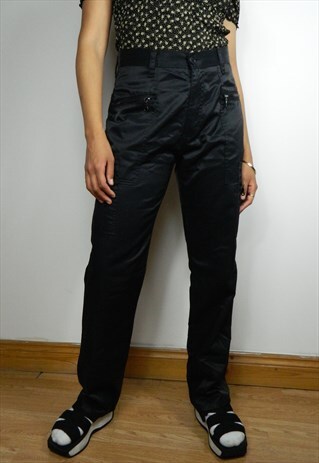 BLACK CARGO HIGH WAIST TROUSERS