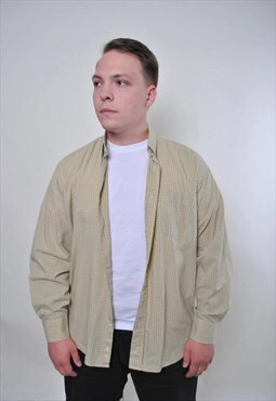 Vintage beige plaid oversized men shirt 