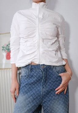 vintage y2k corpcore white ruched shirt