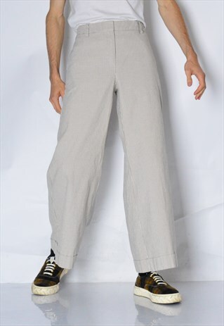 Y2K UNISEX WHITE BEIGE STRIPED WIDE-LEG PANTS