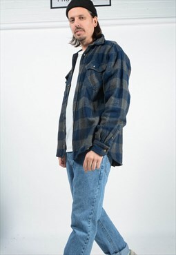 Vintage 90s Flannel Shirt Blue Checked