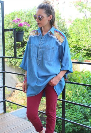 VINTAGE SHIRT JEANS ETHNIC EMBROIDERY
