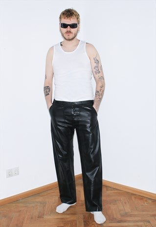Vintage 00s straight leather trousers in black