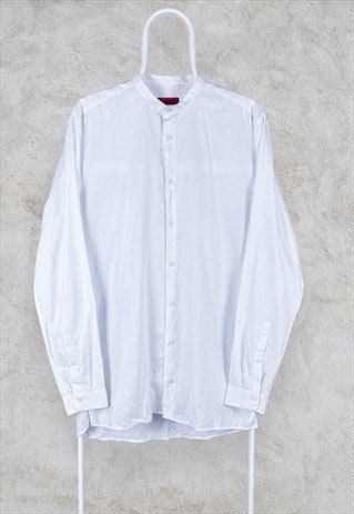 Hugo Boss Grandad Collar White Shirt Long Sleeve Medium