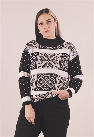 VINTAGE 80'S CRAZY PATTERNED KNITTED JUMPER /A2113