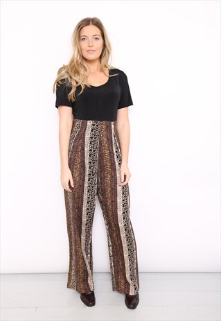 VINTAGE 80S BROWN BOHO PRINT JUMPSUIT
