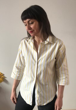 Vintage 80s White with Yellow Striped Blouse