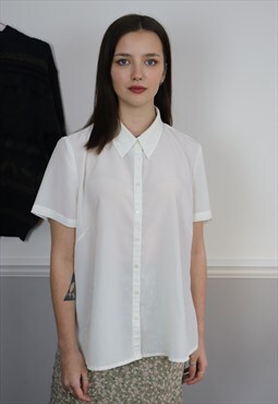 Retro Vintage White Shirt Blouse Embroidered Collar