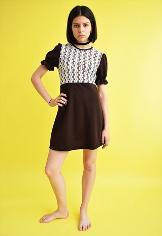 VINTAGE 60'S MOD HIPPIE PUFF SLEEVE MINI TWIGGY DRESS
