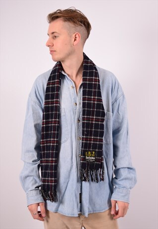 VINTAGE BARBOUR SCARF CHECK NAVY BLUE