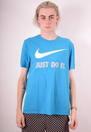 NIKE MENS VINTAGE T-SHIRT TOP LARGE BLUE 90S