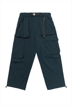 Blue Cargo Tech Wide Leg Pants Jeans Trousers Unisex Y2k