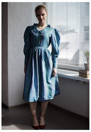 VINTAGE 70'S MIDI MULTICOLOUR LONG SLEEVED DRESS