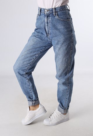HIGH WAISTED DENIM JEANS WIDE TAPERED LEG UK 10 (J92J)