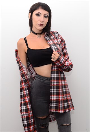 VINTAGE 90'S GRUNGE CHECKED FLANNEL SLOUCHY SHIRT