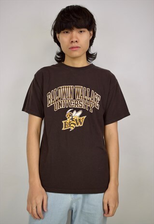 VINTAGE 90S CHAMPION 'BALDWIN WALLACE' BROWN T-SHIRT