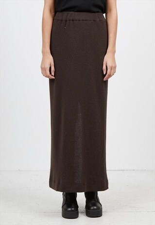 VINTAGE BROWN ELASTIC WAIST KNIT MAXI SKIRT
