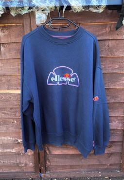 Vintage ellesse 1990s navy blue sweatshirt large 
