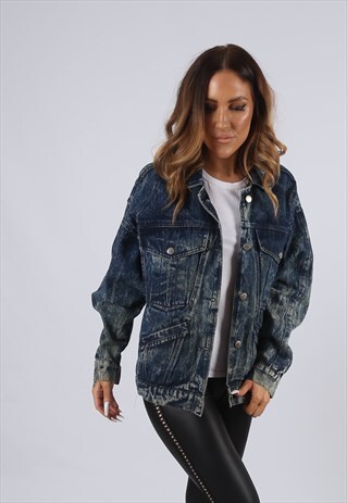VINTAGE DENIM JACKET OVERSIZED ACID WASH UK 12 M (J3B)