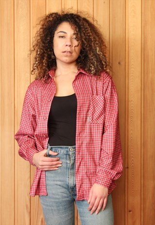 VINTAGE 1990S RED CHECKED FLANNEL SHIRT