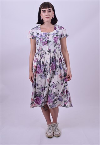 VINTAGE 80'S FLOWER PRINT PREPPY DRESS SIZE 10 TO 12 POCKETS