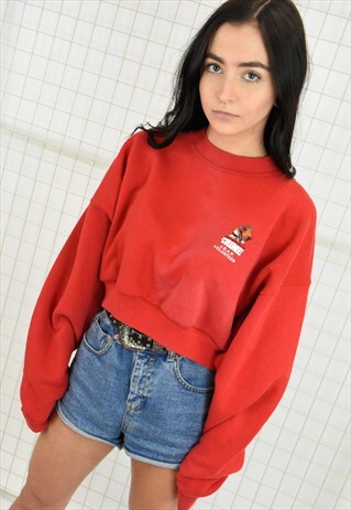 VINTAGE 'SUBSTANCE ABUSE PREVENTION' RE-WORKED CROP SWEATER