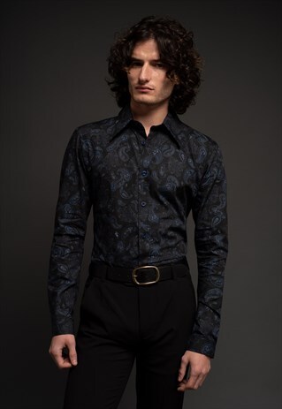 MENS NAVY PAISLEY SMART MOD STYLE SHIRT