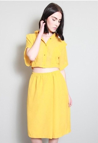 VINTAGE 1980'S BRIGHT YELLOW TOP AND SKIRT CO-ORDINATE