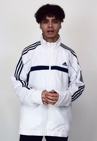 VINTAGE 90'S ADIDAS WHITE ZIP UP JACKET WITH POCKETS