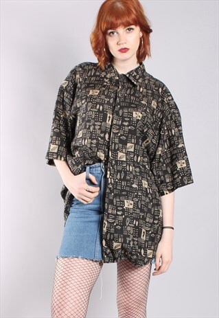 VINTAGE 80S CRAZY PATTERNED SILK OVERSIZE SHIRT