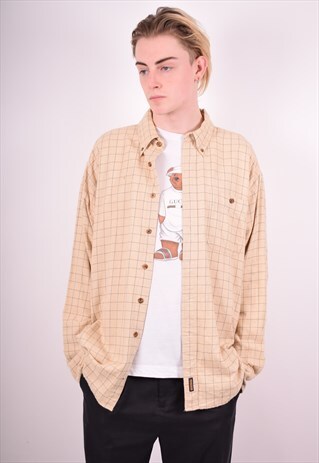 WOOLRICH MENS VINTAGE SHIRT XL BEIGE CHECK 90'S