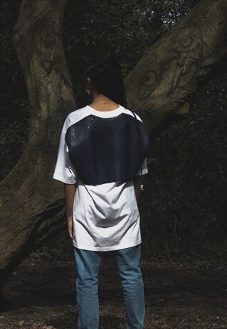 FAUX LEATHER BLUE PANEL TEE