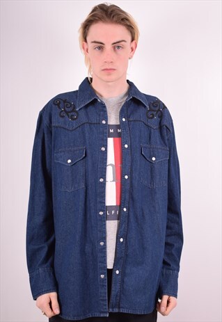 MENS VINTAGE DENIM SHIRT LARGE BLUE 90S