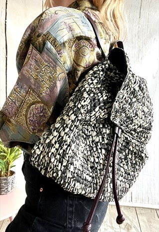 Vintage Black & White Straw Feel 90's Backpack