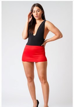Red Short Mini Plain Hugging Fit Skirt