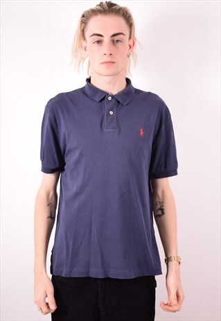 POLO RALPH LAUREN MENS VINTAGE POLO SHIRT MEDIUM BLUE 90S