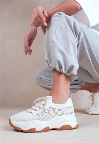 WHISPER CHUNKY SOLE KNIT TRAINERS IN BEIGE