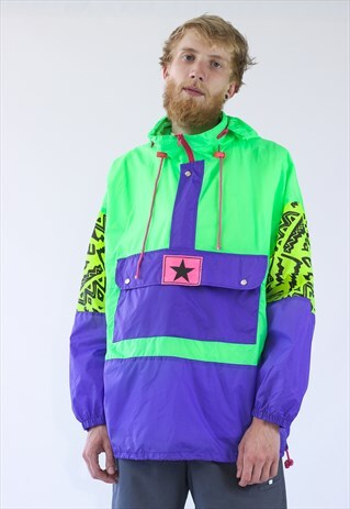VINTAGE MENS WINDBREAKER ANORAK FESTIVAL WATERPROOF JACKET